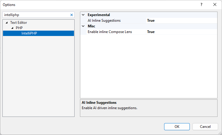 Enable IntelliPHP in Visual Studio Options