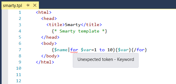 Smarty syntax validation
