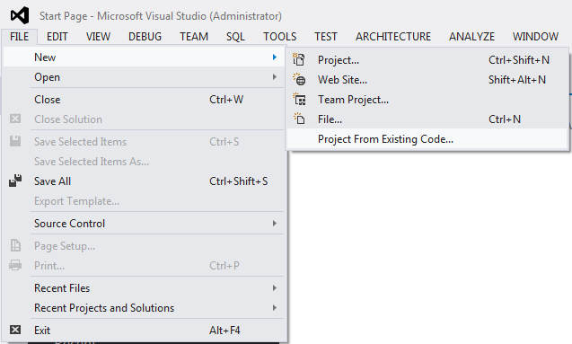Command in Visual Studio menu