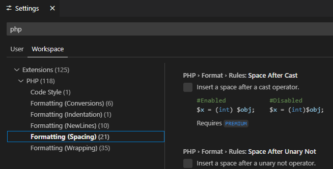 custom format settings UI