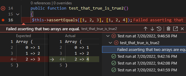 Failed assertion with diff