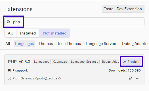 zed extensions php