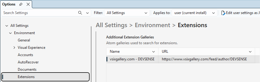 Extensions Options