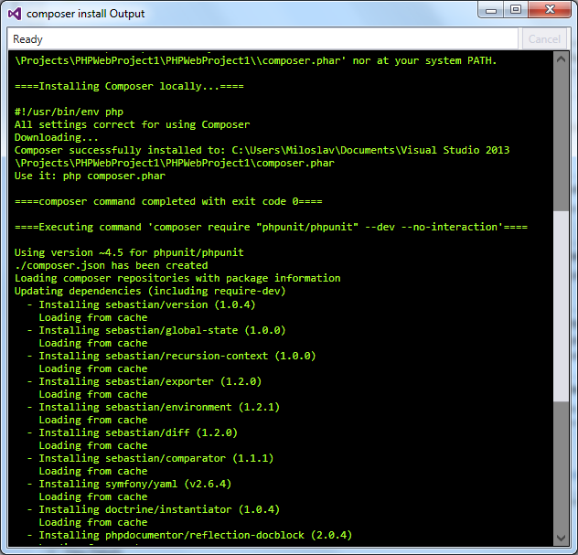 Composer install command output