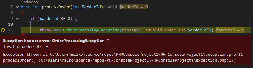 Exception information