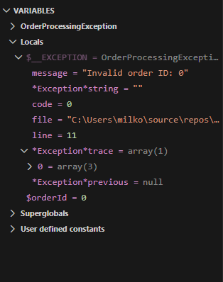 $__EXCEPTION variable in Locals