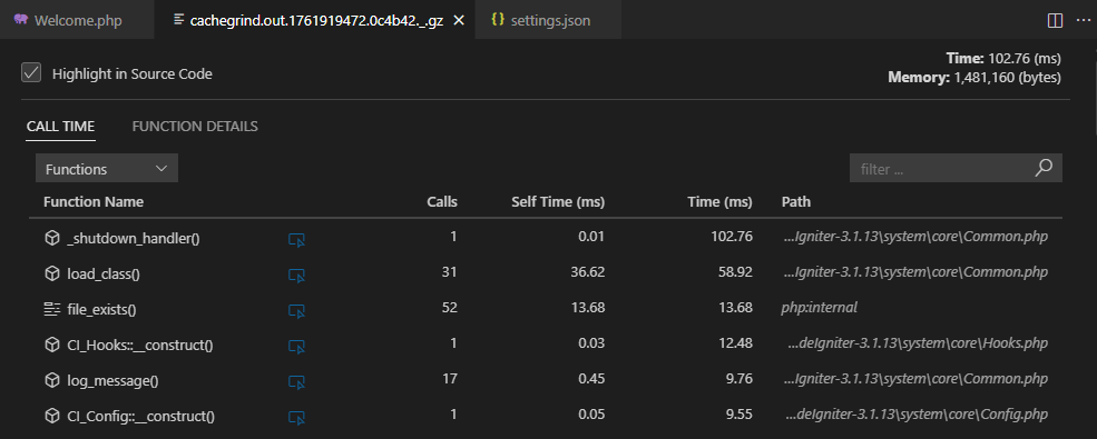 CI3 profiling output