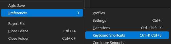 VSCode Keyboard Shortcuts Menu