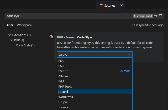 laravel code style setting