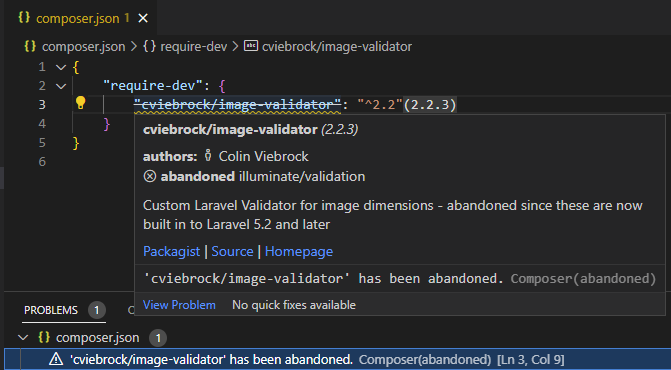 composer diagnostic for abandoned packages