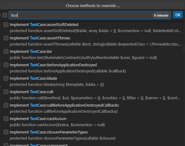 override methods list